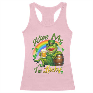 Funny Kiss Me I Am Lucky Racerback Tank Top St Patricks Day Frog TS12 Light Pink Print Your Wear