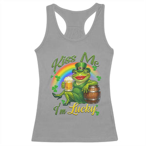 Funny Kiss Me I Am Lucky Racerback Tank Top St Patricks Day Frog TS12 Sport Gray Print Your Wear