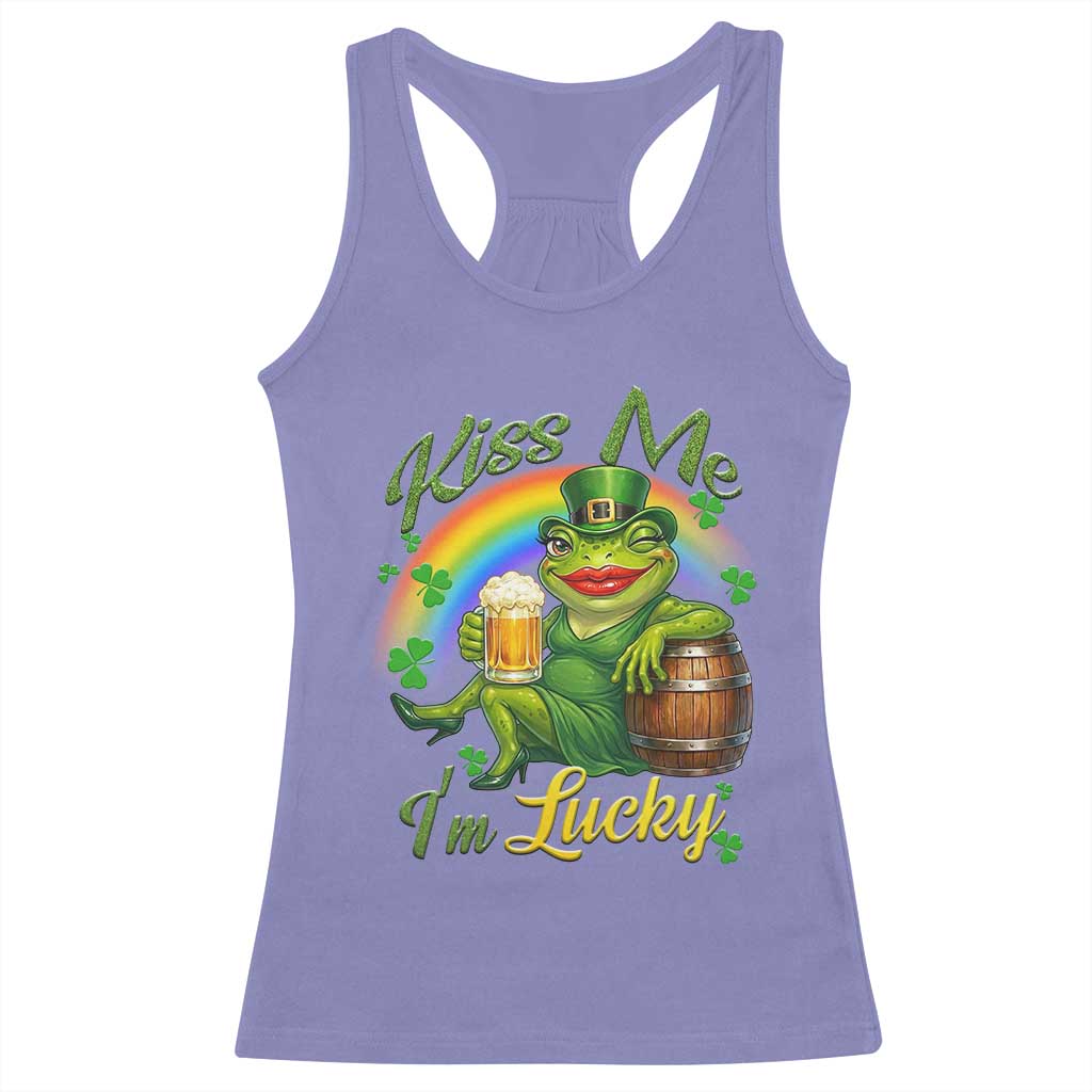Funny Kiss Me I Am Lucky Racerback Tank Top St Patricks Day Frog TS12 Violet Print Your Wear