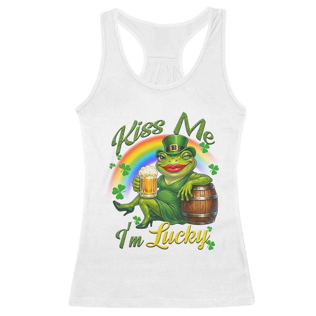 Funny Kiss Me I Am Lucky Racerback Tank Top St Patricks Day Frog TS12 White Print Your Wear