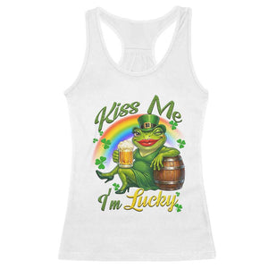 Funny Kiss Me I Am Lucky Racerback Tank Top St Patricks Day Frog TS12 White Print Your Wear