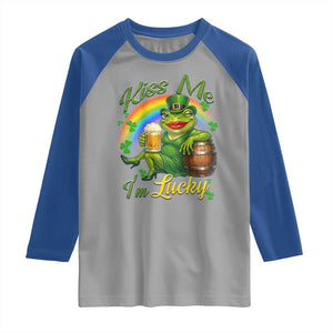 Funny Kiss Me I Am Lucky Raglan Shirt St Patricks Day Frog TS12 Sport Gray Royal Print Your Wear