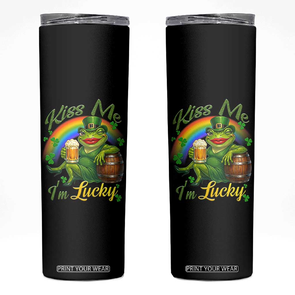 Funny Kiss Me I Am Lucky Skinny Tumbler St Patricks Day Frog TS12 Black Print Your Wear