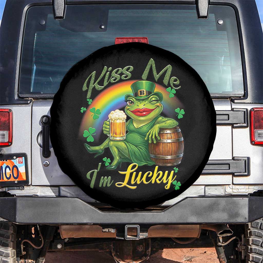 Funny Kiss Me I Am Lucky Spare Tire Cover St Patricks Day Frog TS12 No hole Black Print Your Wear