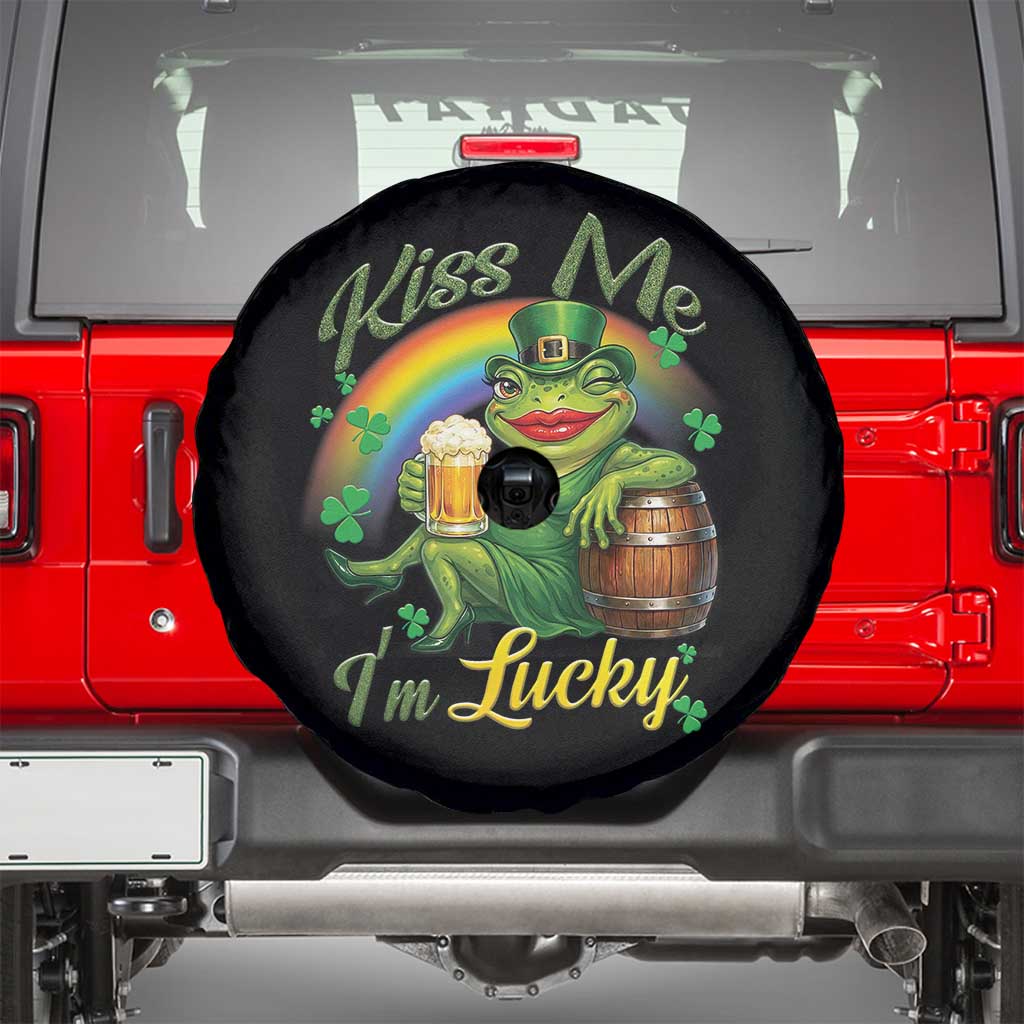 Funny Kiss Me I Am Lucky Spare Tire Cover St Patricks Day Frog TS12 Black Print Your Wear