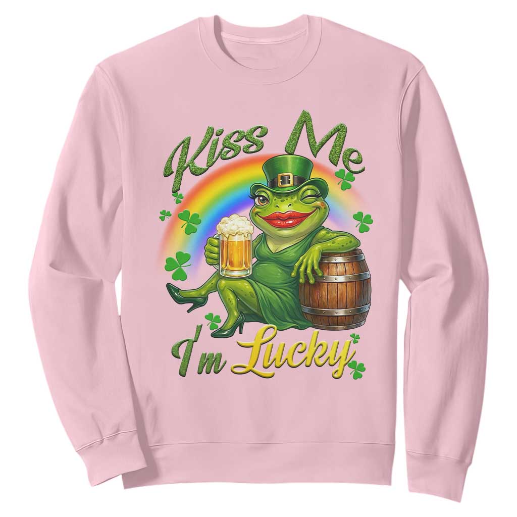Funny Kiss Me I Am Lucky Sweatshirt St Patricks Day Frog TS12 Light Pink Print Your Wear