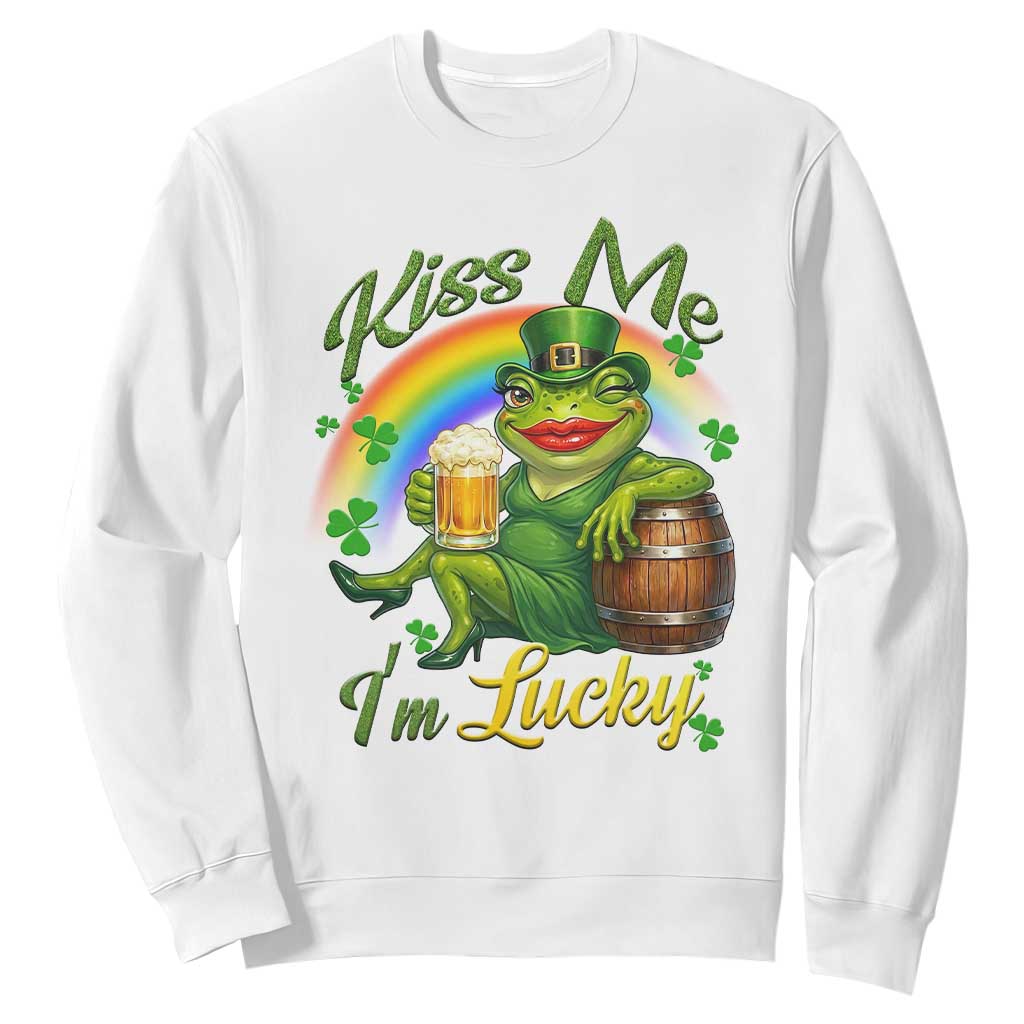 Funny Kiss Me I Am Lucky Sweatshirt St Patricks Day Frog TS12 White Print Your Wear