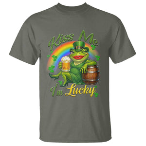 Funny Kiss Me I Am Lucky T Shirt St Patricks Day Frog TS12 Military Green Print Your Wear