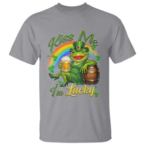 Funny Kiss Me I Am Lucky T Shirt St Patricks Day Frog TS12 Sport Gray Print Your Wear