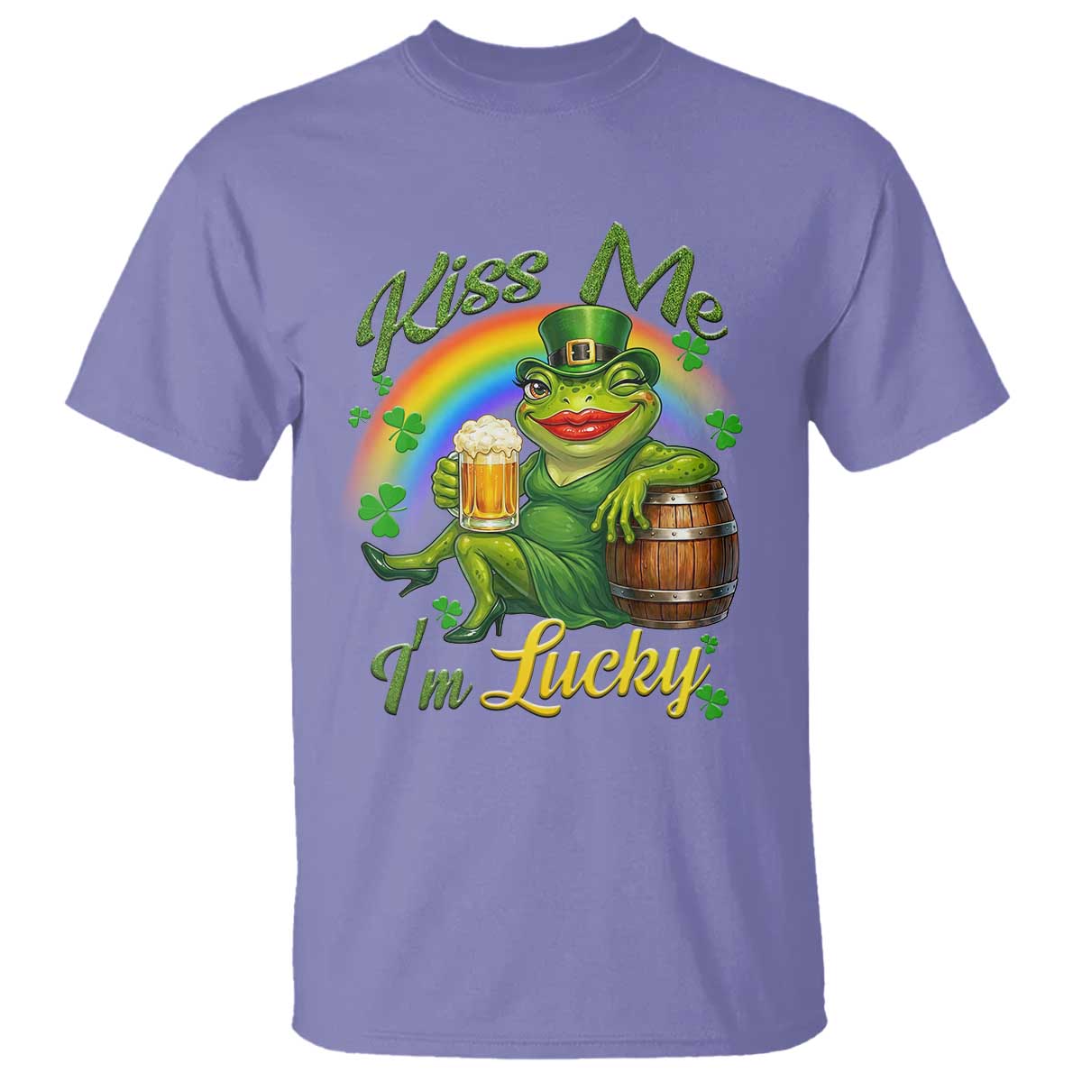 Funny Kiss Me I Am Lucky T Shirt St Patricks Day Frog TS12 Violet Print Your Wear