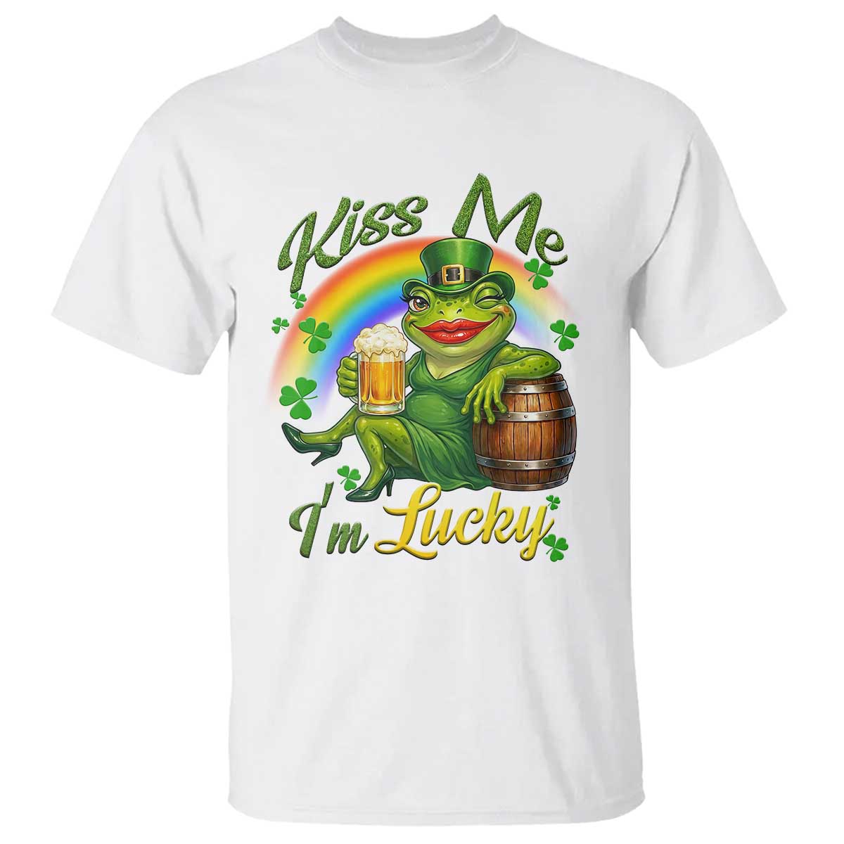 Funny Kiss Me I Am Lucky T Shirt St Patricks Day Frog TS12 White Print Your Wear