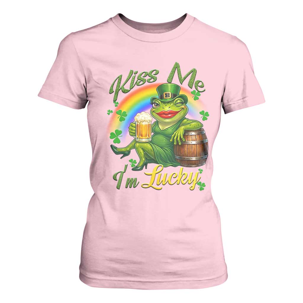 Funny Kiss Me I Am Lucky T Shirt For Women St Patricks Day Frog TS12 Light Pink Print Your Wear