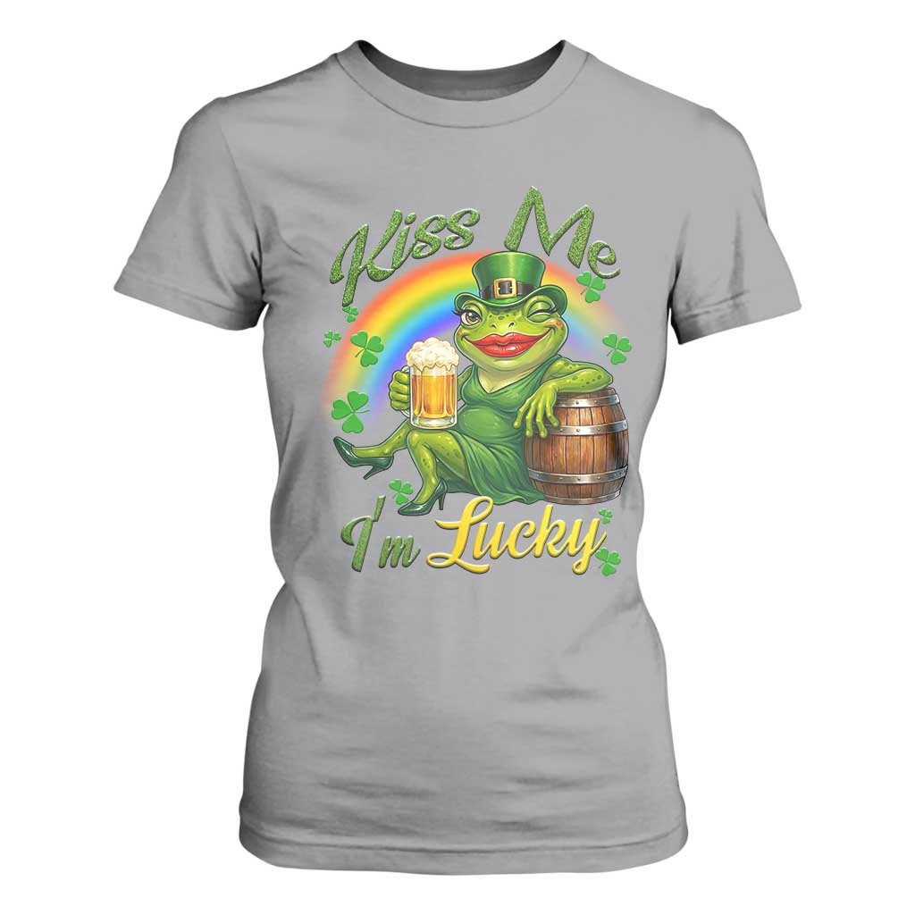 Funny Kiss Me I Am Lucky T Shirt For Women St Patricks Day Frog TS12 Sport Gray Print Your Wear