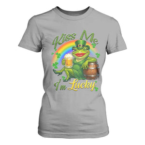 Funny Kiss Me I Am Lucky T Shirt For Women St Patricks Day Frog TS12 Sport Gray Print Your Wear