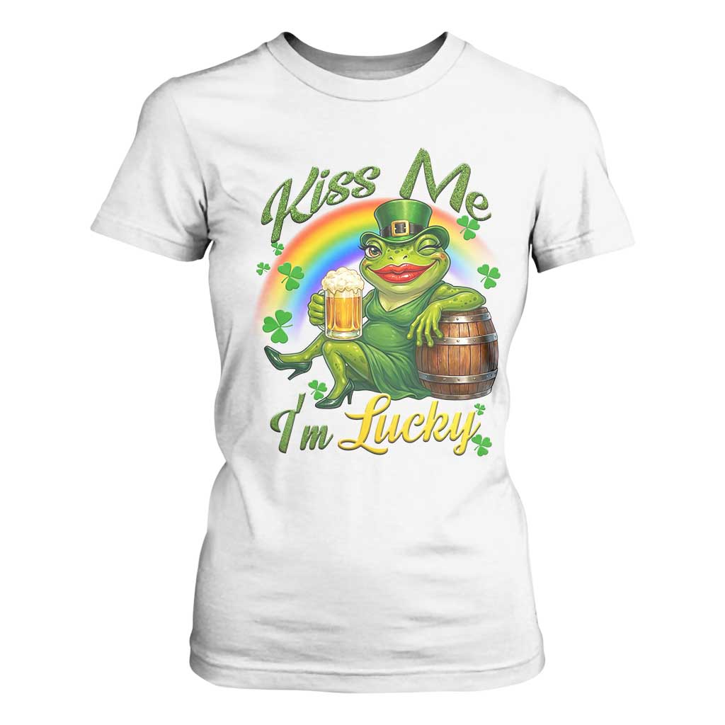 Funny Kiss Me I Am Lucky T Shirt For Women St Patricks Day Frog TS12 White Print Your Wear