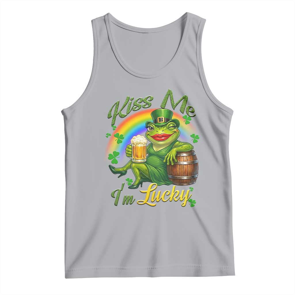 Funny Kiss Me I Am Lucky Tank Top St Patricks Day Frog TS12 Athletic Heather Print Your Wear