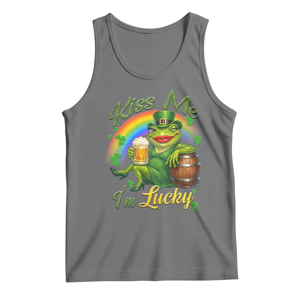 Funny Kiss Me I Am Lucky Tank Top St Patricks Day Frog TS12 Black Heather Print Your Wear