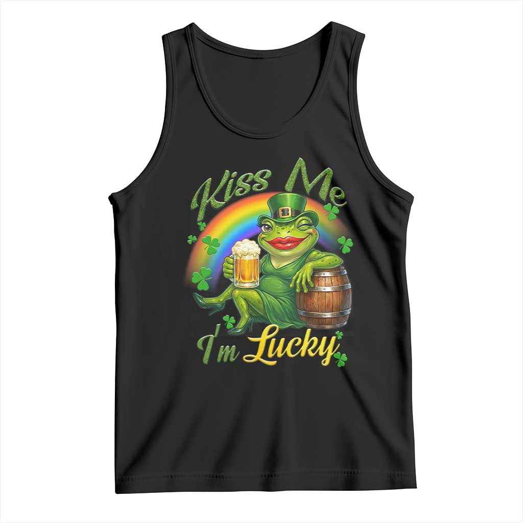 Funny Kiss Me I Am Lucky Tank Top St Patricks Day Frog TS12 Black Print Your Wear