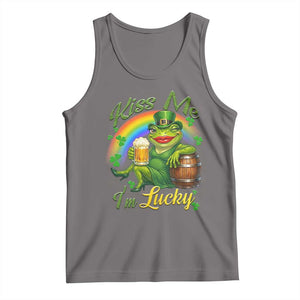 Funny Kiss Me I Am Lucky Tank Top St Patricks Day Frog TS12 Deep Heather Print Your Wear