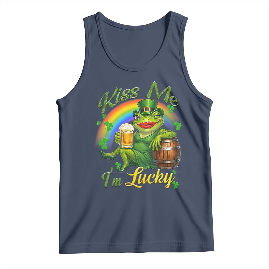 Funny Kiss Me I Am Lucky Tank Top St Patricks Day Frog TS12 Navy Print Your Wear