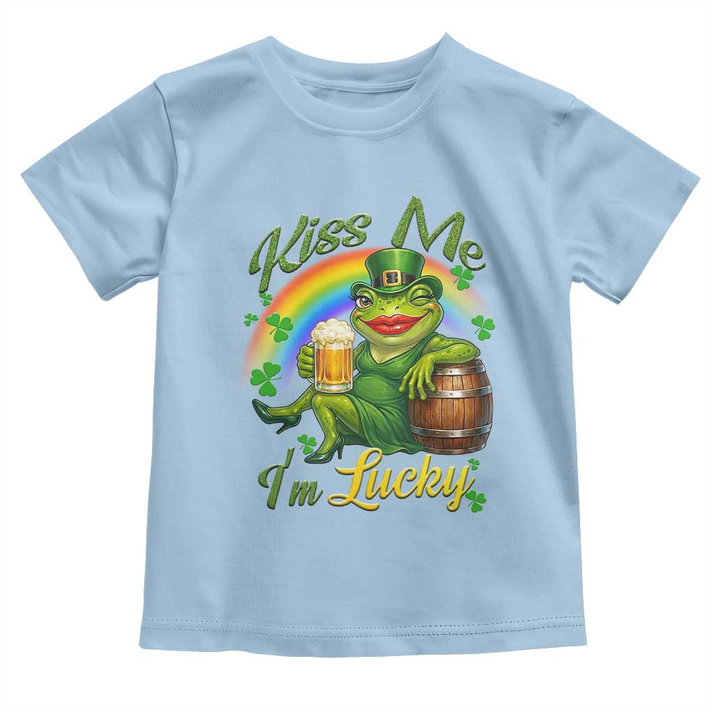 Funny Kiss Me I Am Lucky Toddler T Shirt St Patricks Day Frog TS12 Light Blue Print Your Wear