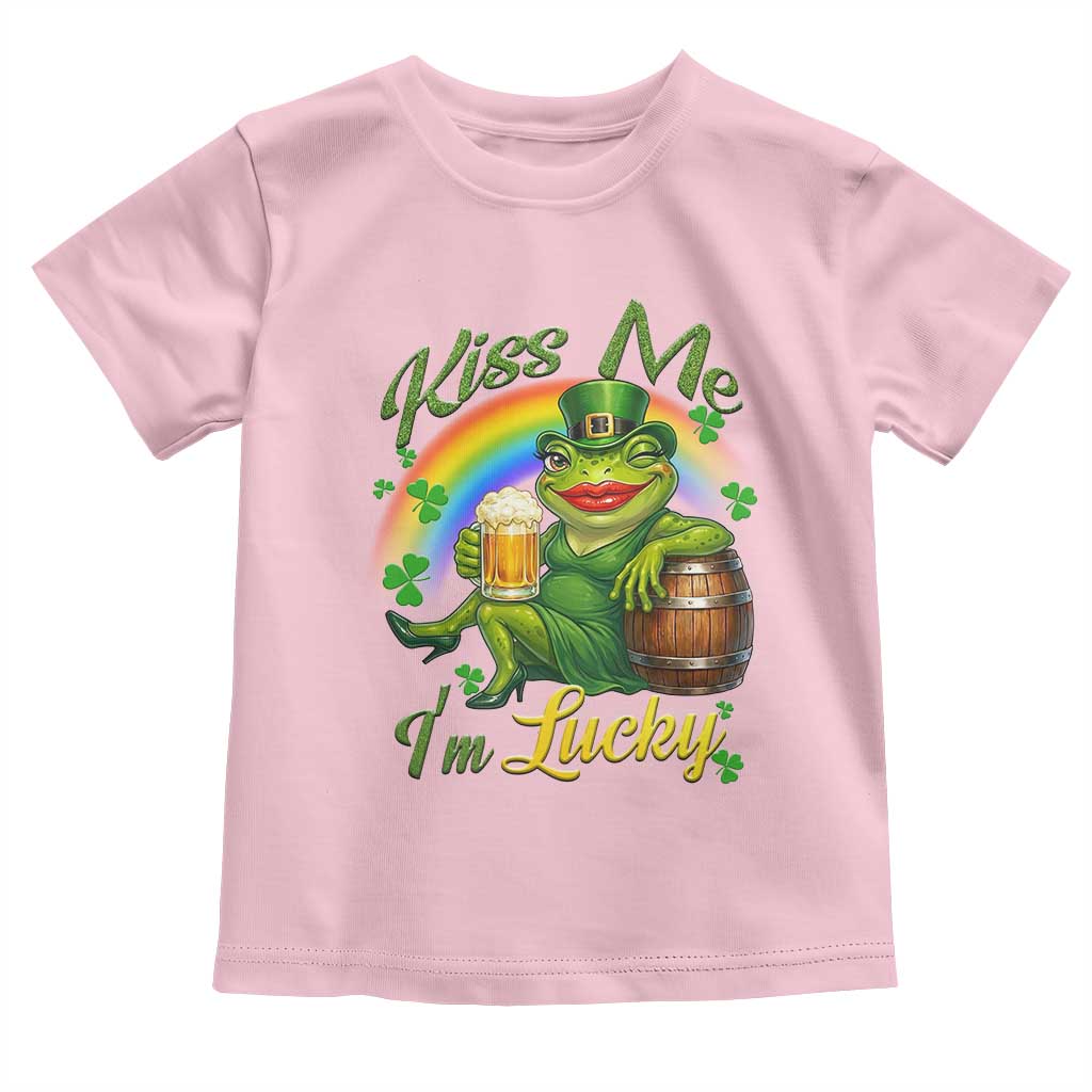 Funny Kiss Me I Am Lucky Toddler T Shirt St Patricks Day Frog TS12 Light Pink Print Your Wear