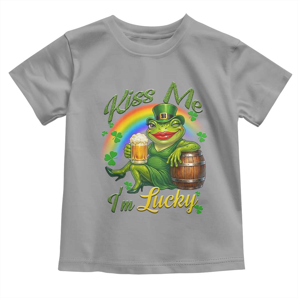 Funny Kiss Me I Am Lucky Toddler T Shirt St Patricks Day Frog TS12 Sport Gray Print Your Wear