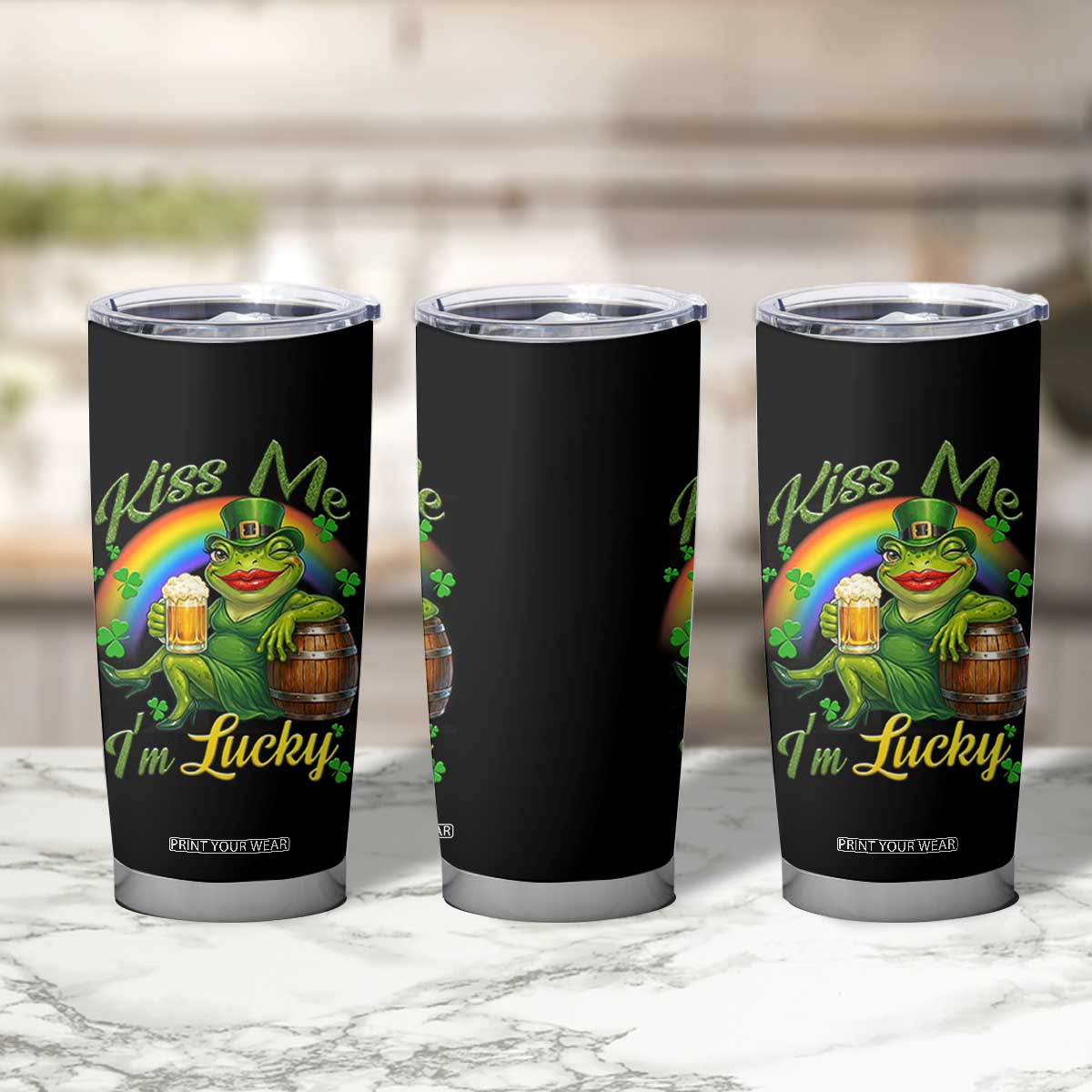 Funny Kiss Me I Am Lucky Tumbler Cup St Patricks Day Frog TS12 Print Your Wear