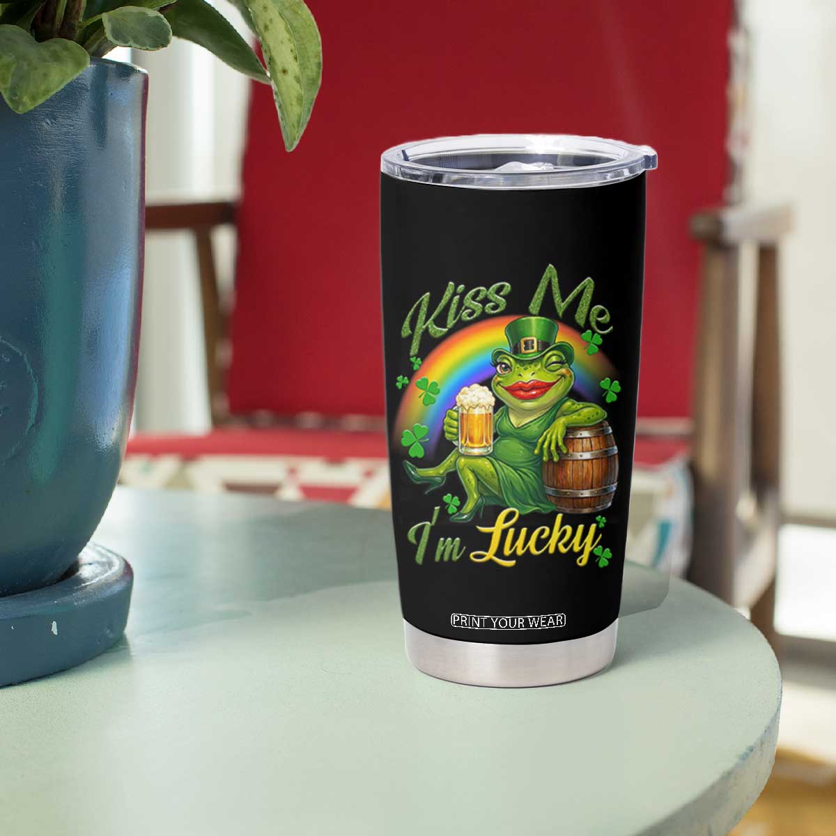 Funny Kiss Me I Am Lucky Tumbler Cup St Patricks Day Frog TS12 Print Your Wear