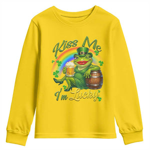 Funny Kiss Me I Am Lucky Youth Sweatshirt St Patricks Day Frog TS12 Daisy Print Your Wear