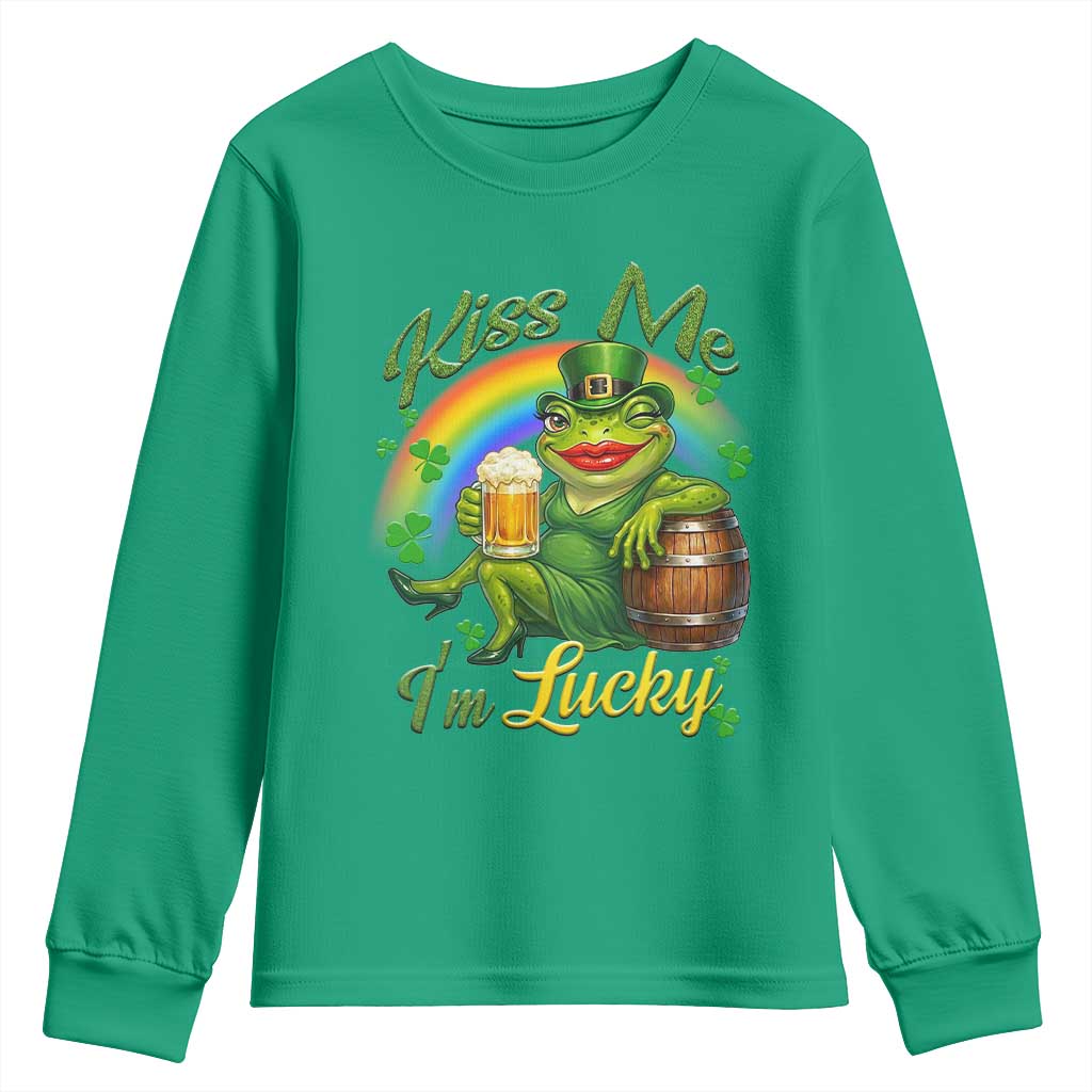 Funny Kiss Me I Am Lucky Youth Sweatshirt St Patricks Day Frog TS12 Irish Green Print Your Wear