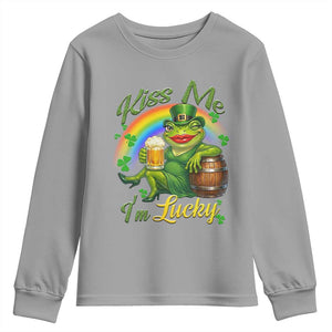 Funny Kiss Me I Am Lucky Youth Sweatshirt St Patricks Day Frog TS12 Sport Gray Print Your Wear
