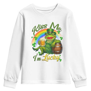 Funny Kiss Me I Am Lucky Youth Sweatshirt St Patricks Day Frog TS12 White Print Your Wear