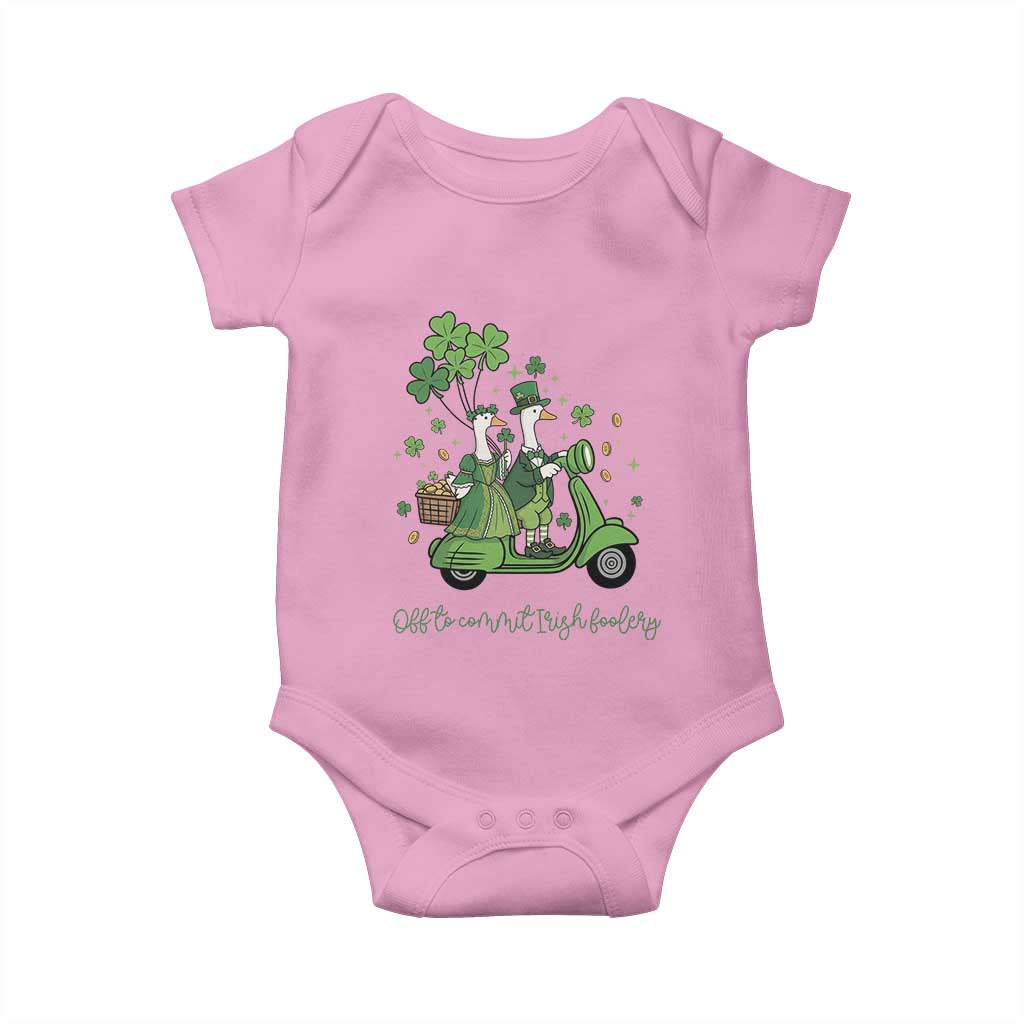 Funny Silly Irish Goose Baby Onesie Off To Commit Irish Foolery TS12 Light Pink Print Your Wear