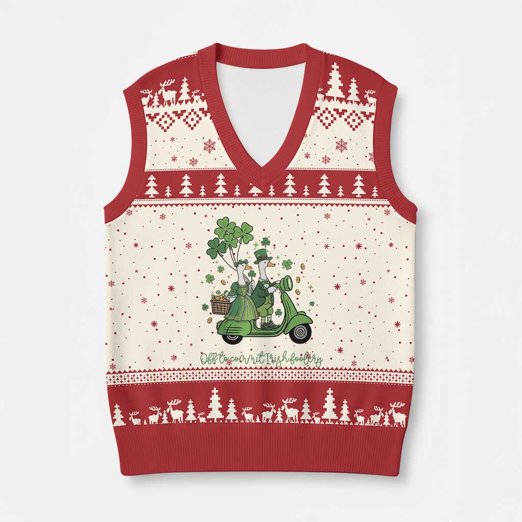 Funny Silly Irish Goose V-Neck Knit Sweater Vest Off To Commit Irish Foolery TS12 Beige Red Print Your Wear
