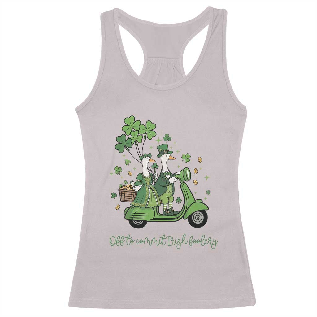 Funny Silly Irish Goose Racerback Tank Top Off To Commit Irish Foolery TS12 Ice Gray Print Your Wear