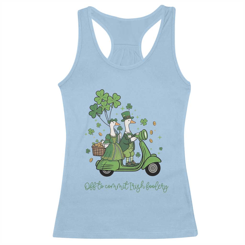 Funny Silly Irish Goose Racerback Tank Top Off To Commit Irish Foolery TS12 Light Blue Print Your Wear