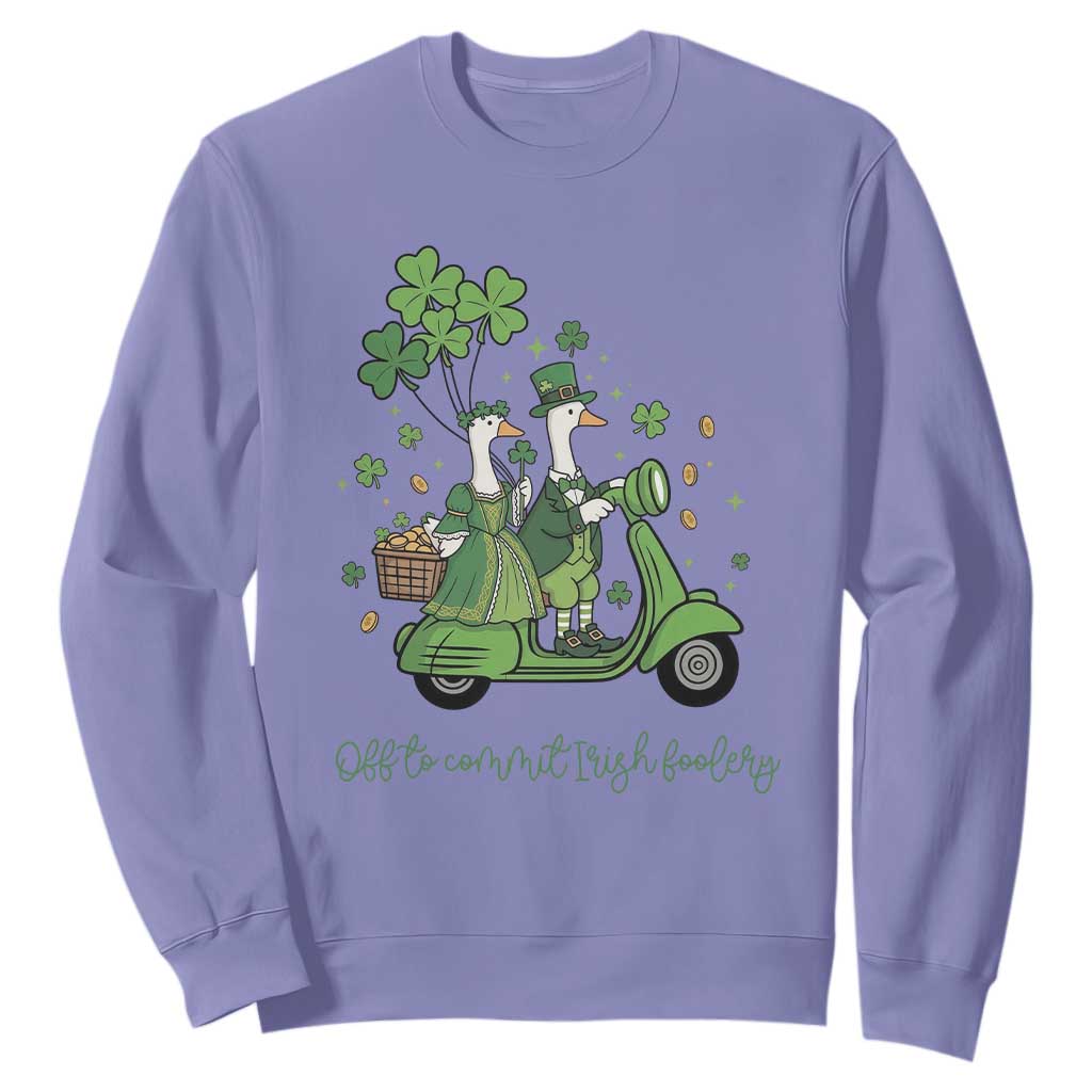 Funny Silly Irish Goose Sweatshirt Off To Commit Irish Foolery TS12 Violet Print Your Wear