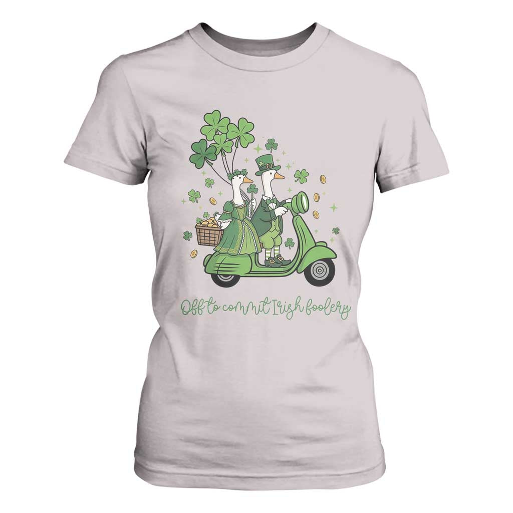 Funny Silly Irish Goose T Shirt For Women Off To Commit Irish Foolery TS12 Ice Gray Print Your Wear