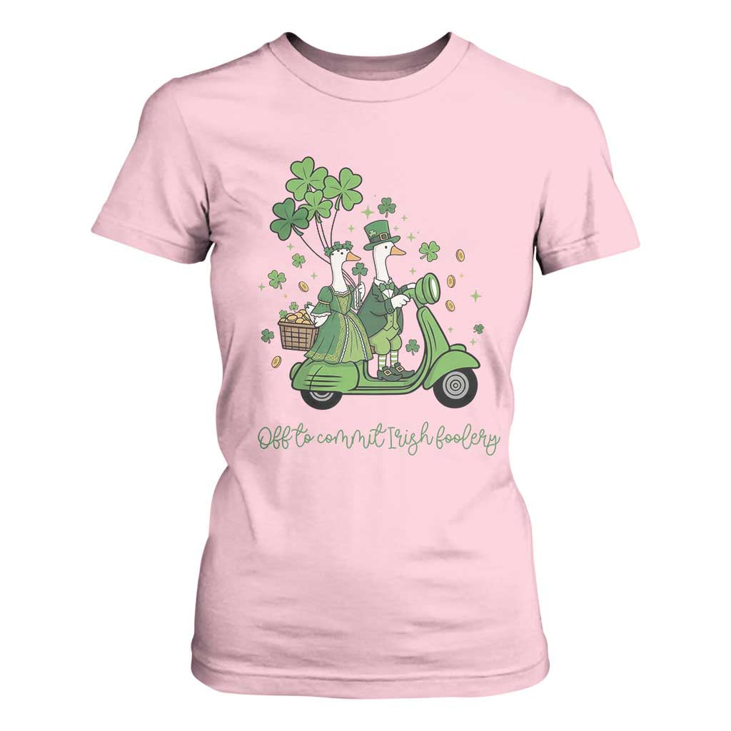 Funny Silly Irish Goose T Shirt For Women Off To Commit Irish Foolery TS12 Light Pink Print Your Wear