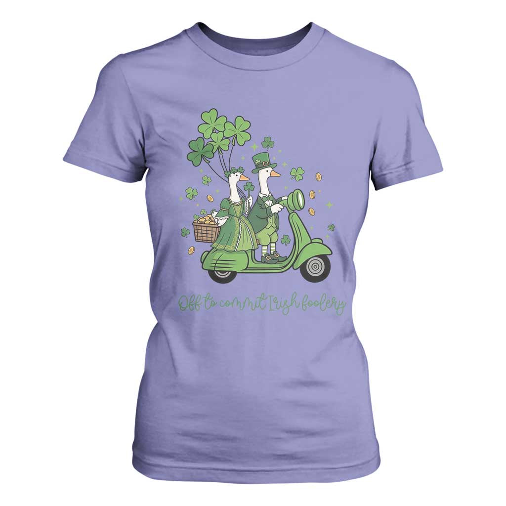 Funny Silly Irish Goose T Shirt For Women Off To Commit Irish Foolery TS12 Violet Print Your Wear