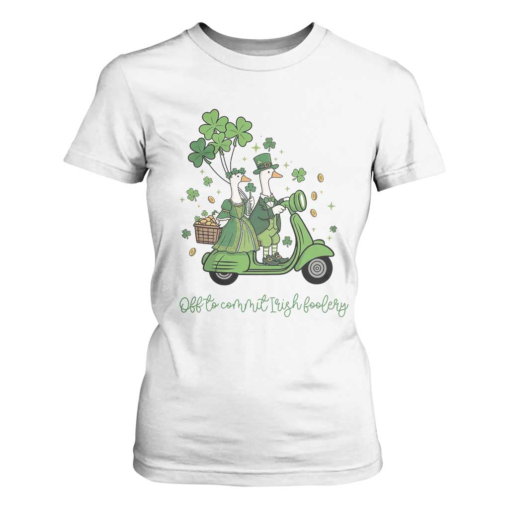 Funny Silly Irish Goose T Shirt For Women Off To Commit Irish Foolery TS12 White Print Your Wear
