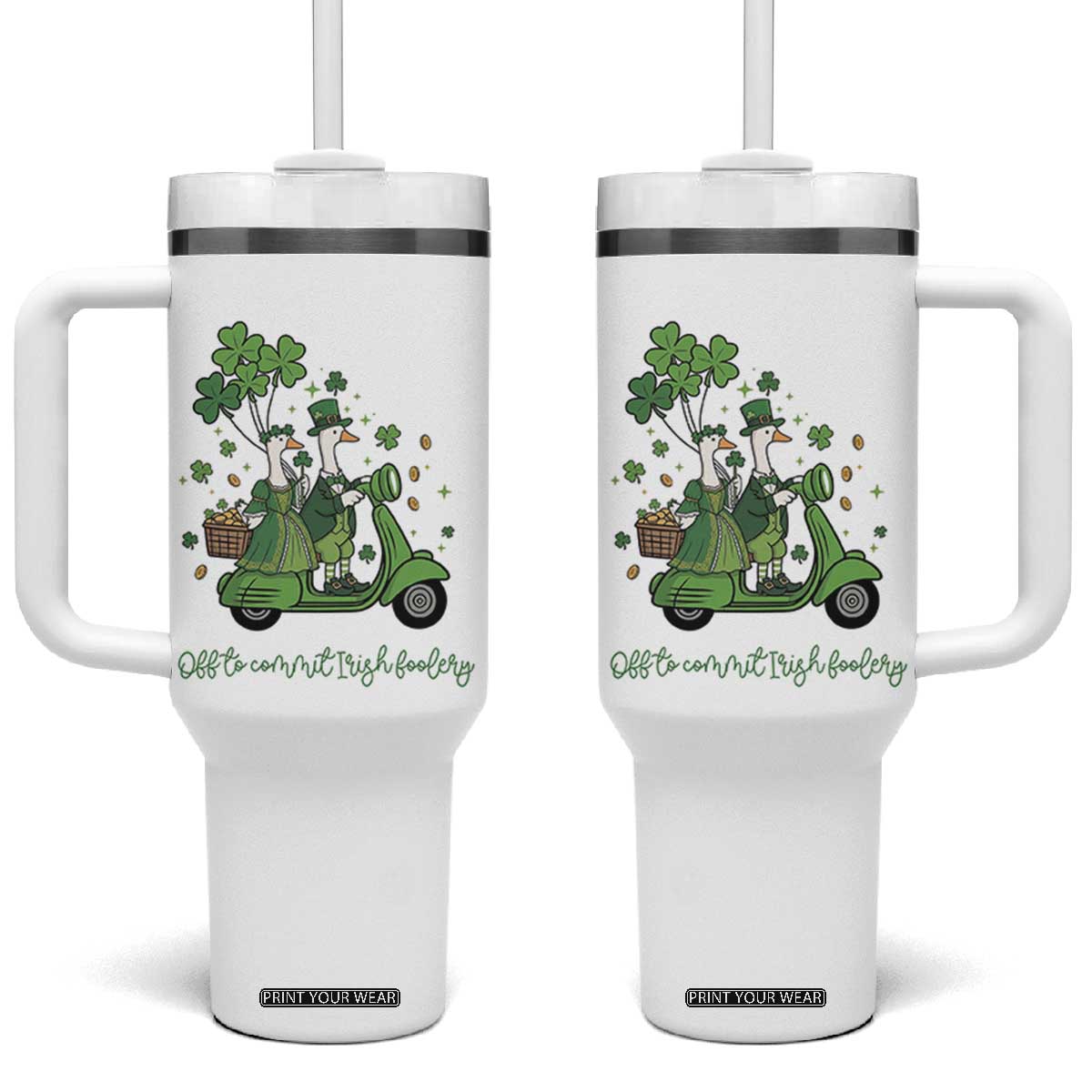 Funny Silly Irish Goose Tumbler With Handle Off To Commit Irish Foolery TS12 One Size: 40 oz White Print Your Wear