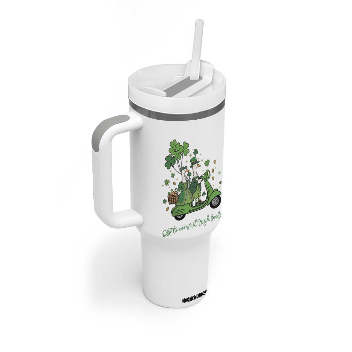 Funny Silly Irish Goose Tumbler With Handle Off To Commit Irish Foolery TS12 Print Your Wear