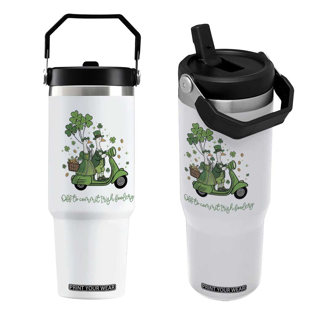 Funny Silly Irish Goose Flip Straw Tumbler Off To Commit Irish Foolery TS12 One Size: 30 oz White Print Your Wear
