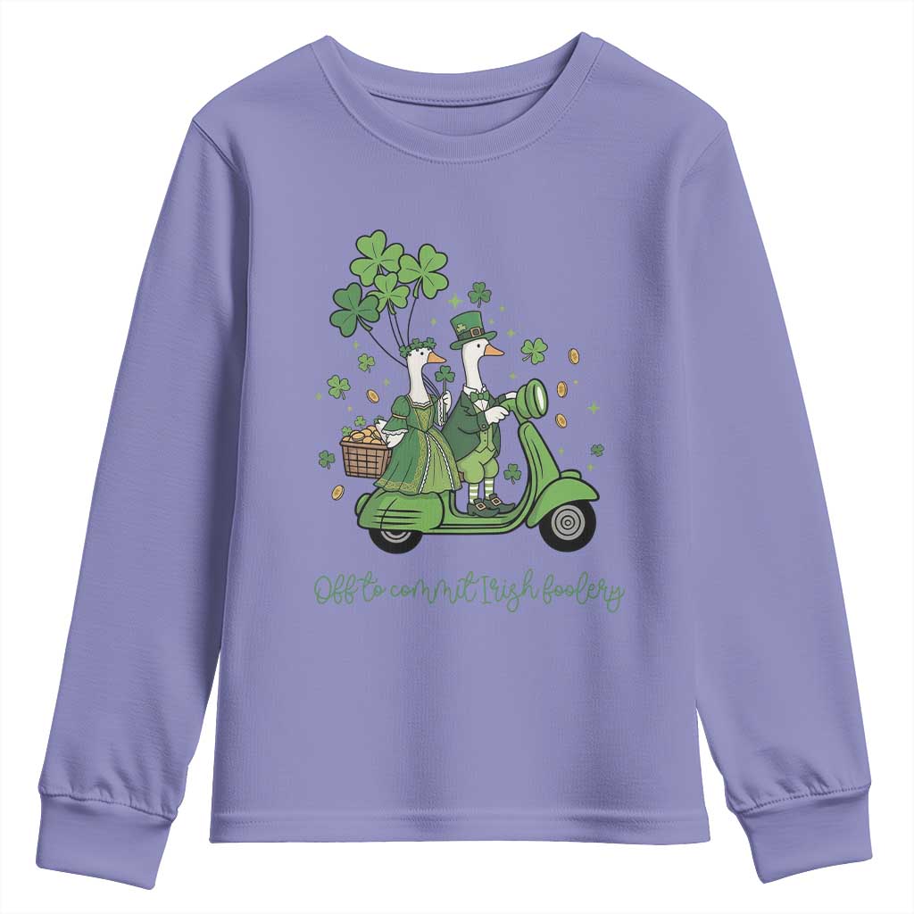 Funny Silly Irish Goose Youth Sweatshirt Off To Commit Irish Foolery TS12 Violet Print Your Wear