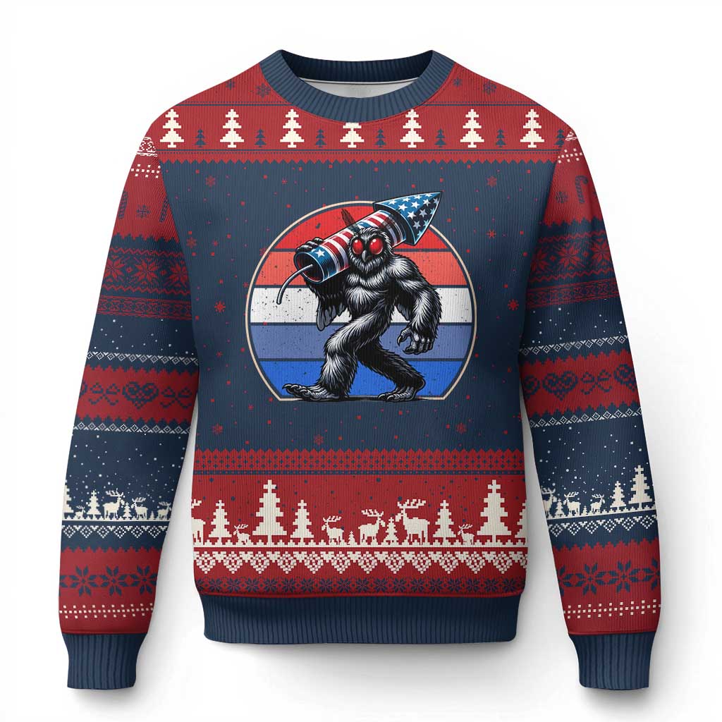 Funny Patriotic Mothman Ugly Christmas Sweater West Virginia Cryptid Lover Gift TS12 Navy Red Print Your Wear