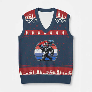 Funny Patriotic Mothman V-Neck Knit Sweater Vest West Virginia Cryptid Lover Gift TS12 Navy Red Print Your Wear