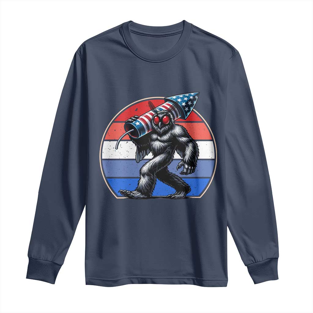 Funny Patriotic Mothman Long Sleeve Shirt West Virginia Cryptid Lover Gift TS12 Navy Print Your Wear