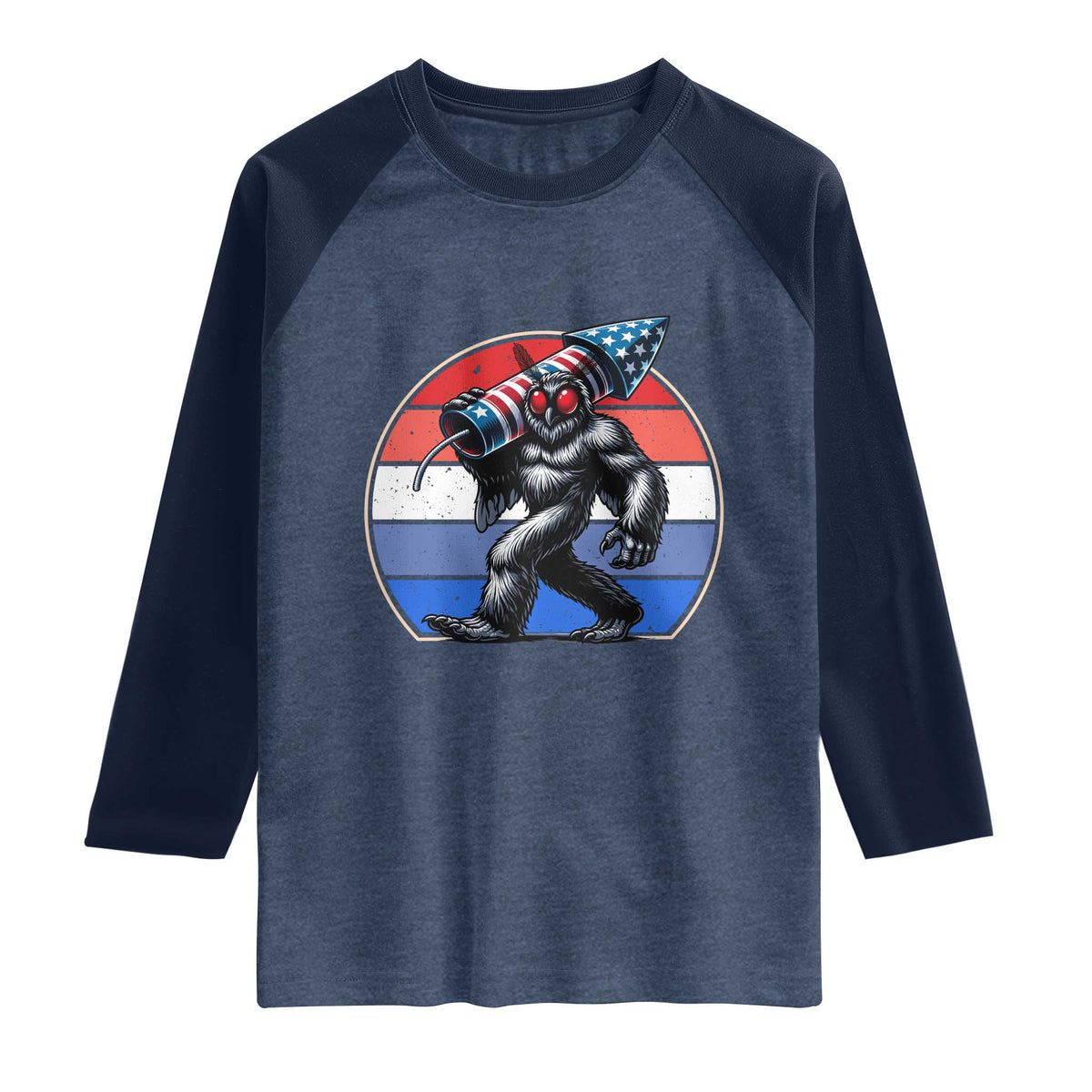 Funny Patriotic Mothman Raglan Shirt West Virginia Cryptid Lover Gift TS12 Heather Denim Navy Print Your Wear